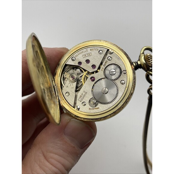 1960’s CARAVELLE Bulova Pocket Watch Hunter Case 17 Jewels 890 Swiss Made Works - Picture 15 of 16